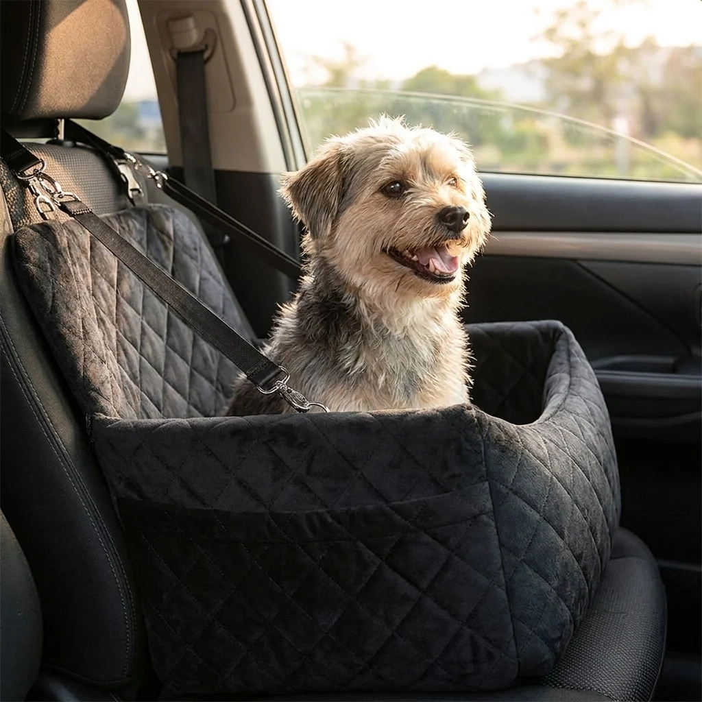 High-Grade Plush Pet Car Booster Seat Memory Foam Washable Prestigious
