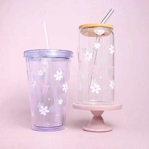 Eco-Friendly Bows and Daisies Plastic or Glass Tumbler Minimalist