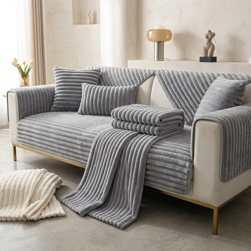 Efficient Plush Faux-Fur Sofa Cover 600gsm Warmth Washable Recyclable