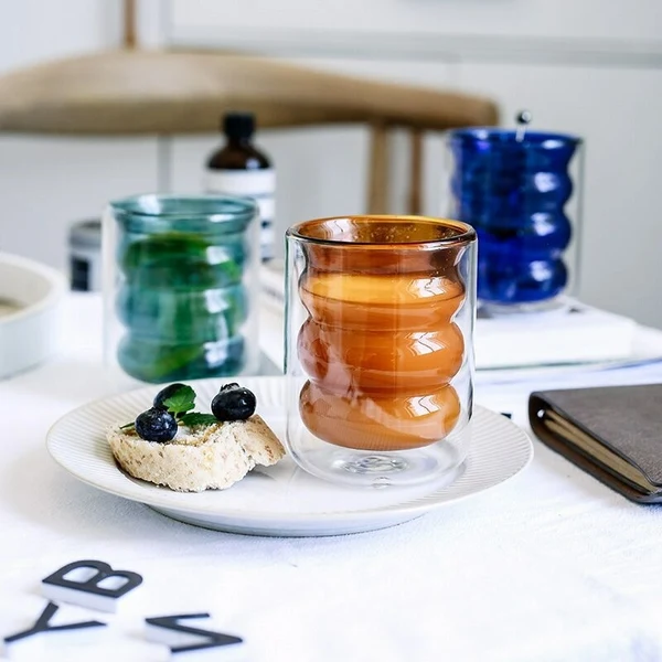 Stylish Double Wall Spiral Glass Coffee Cups Specialty