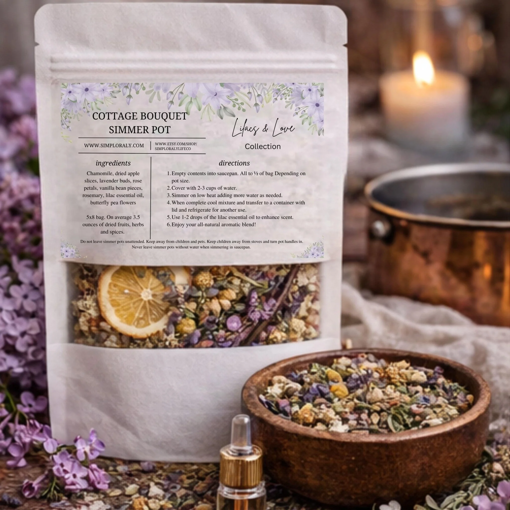 Casual Lilacs and Love Cottage Bouquet Simmer Pot Rose Lavender Stovetop Potpourri Botanical Home Fragrance Quality