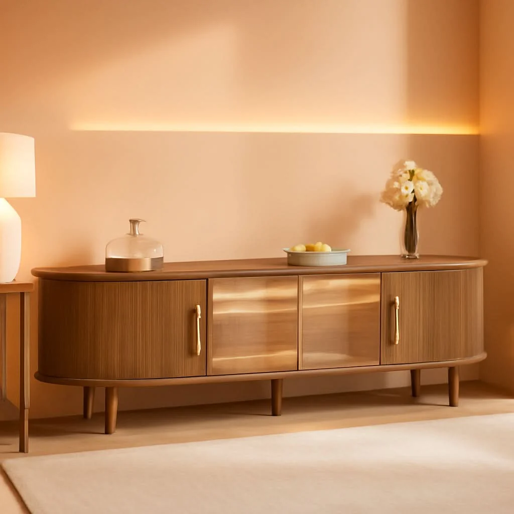 Quality 70 Inch Walnut TV Entertainment Center With LED Lighting Trendy