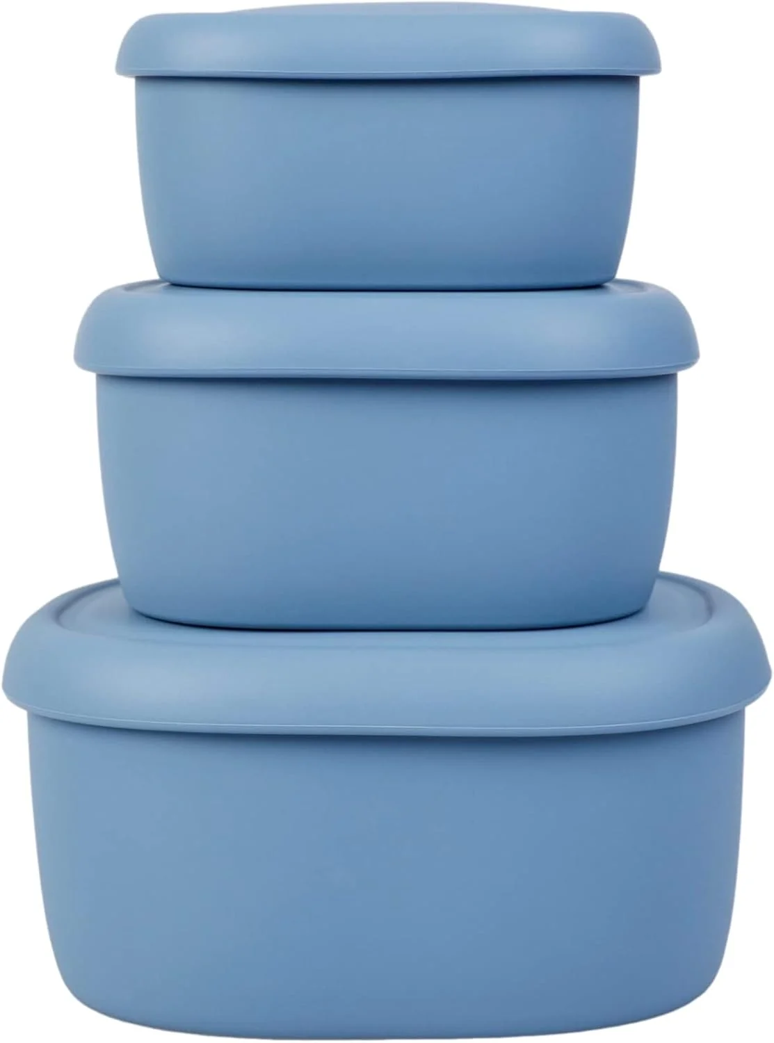 Secure BLUE GINKGO Nesting Silicone Containers – Set of 3 Hard-Shell Silicone Food Storage Containers BPA Airtight Dishwasher and zer Safe 6.7oz 10oz 20oz – Blue Minimalist