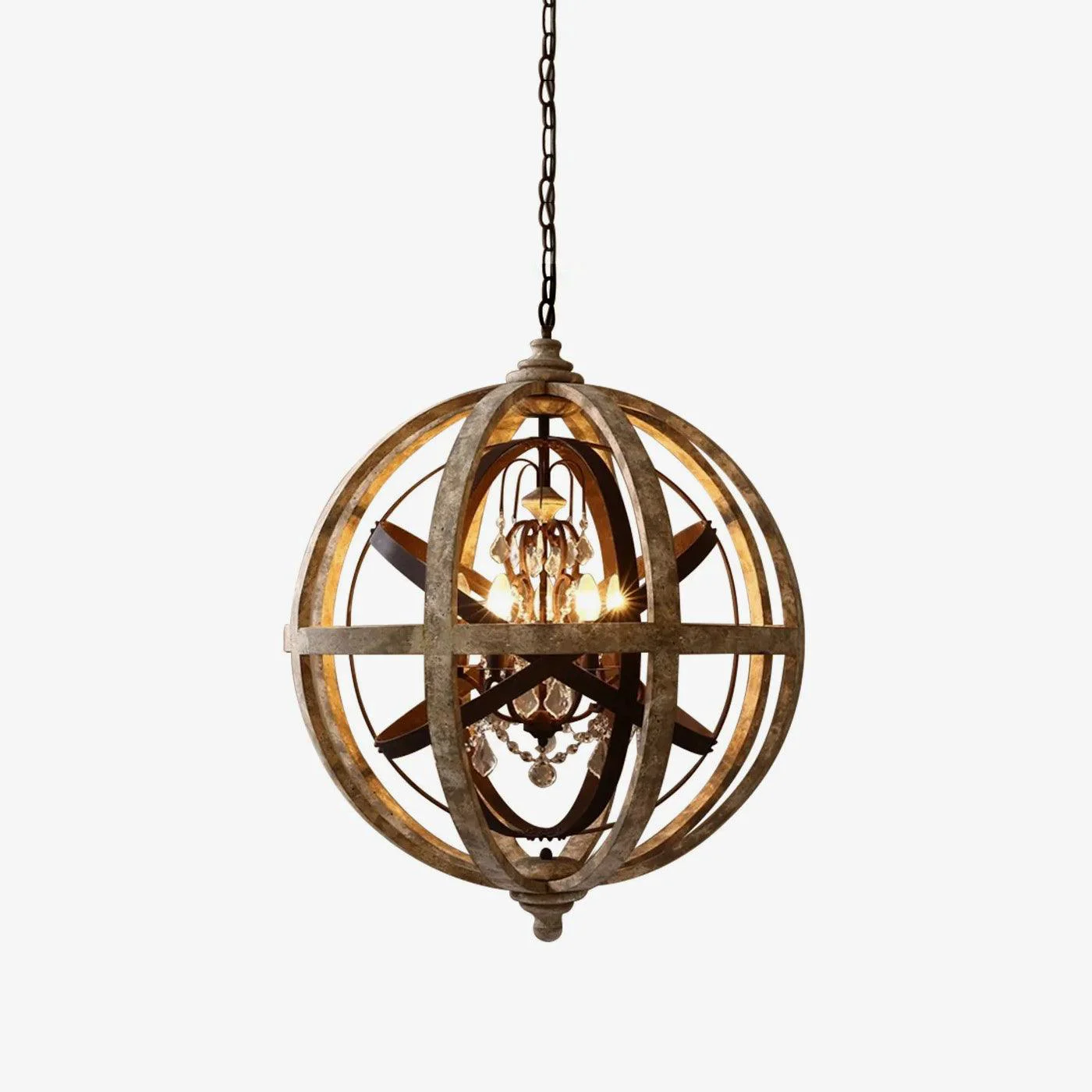Original Retro Globe Weathered Chandelier Detailed