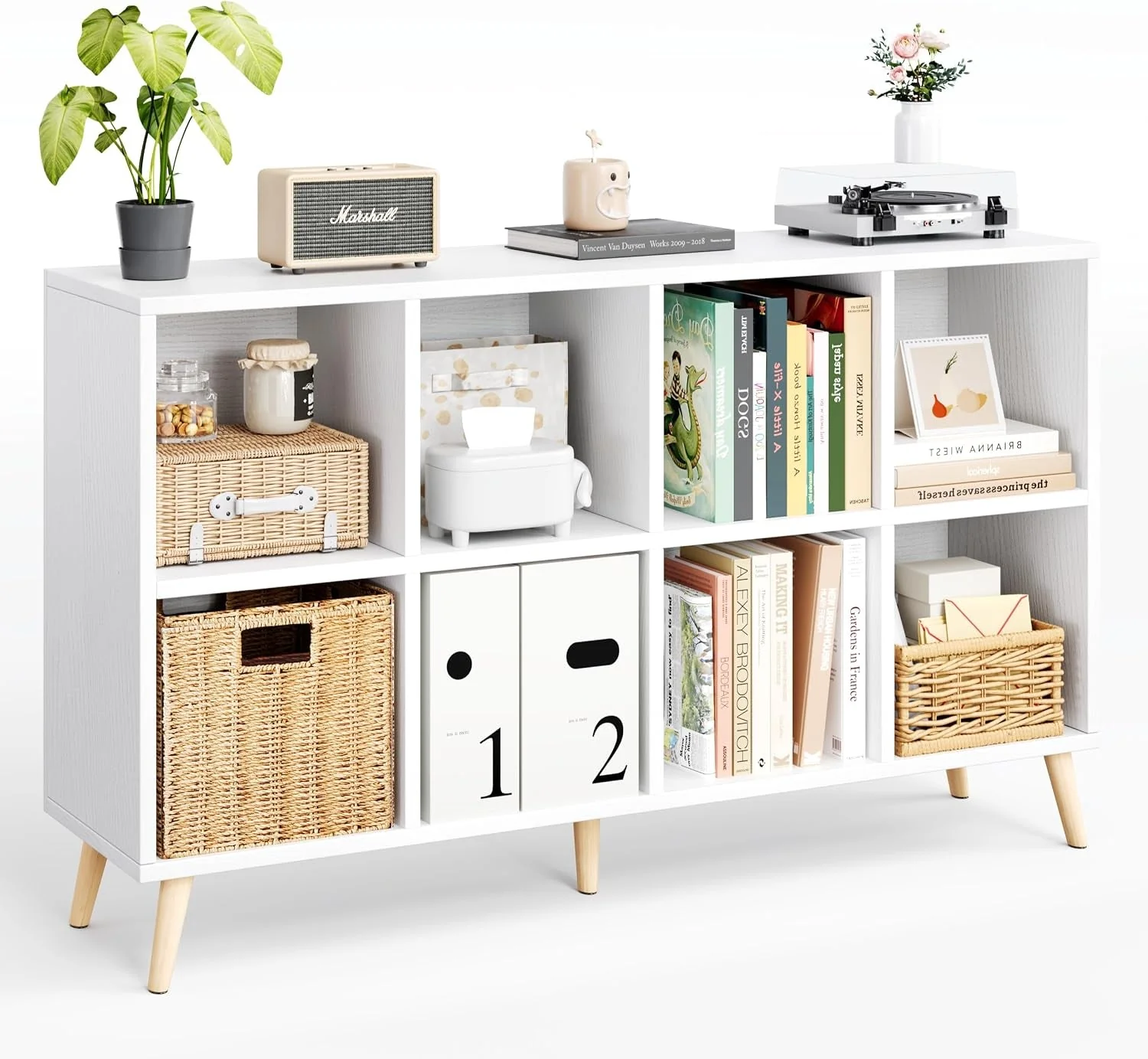 High-Performance standing White Eight Cube Wooden Bookshelf Organizer Pure