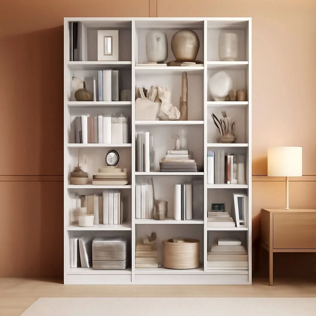 Solid Triple Wide White Bookshelf 6 Tier 74 Inch Tall Unit Pure
