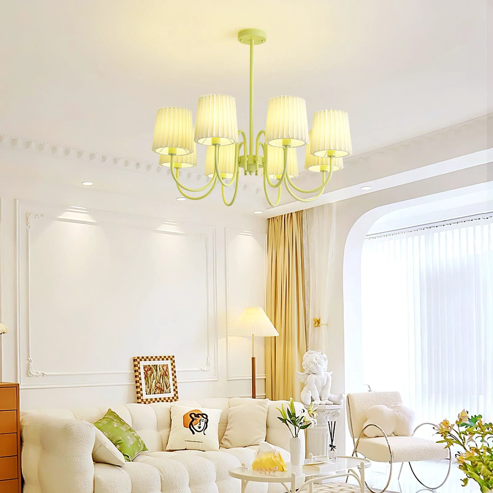 High-Quality Pleated Fabric Matcha Chandelier Advanced