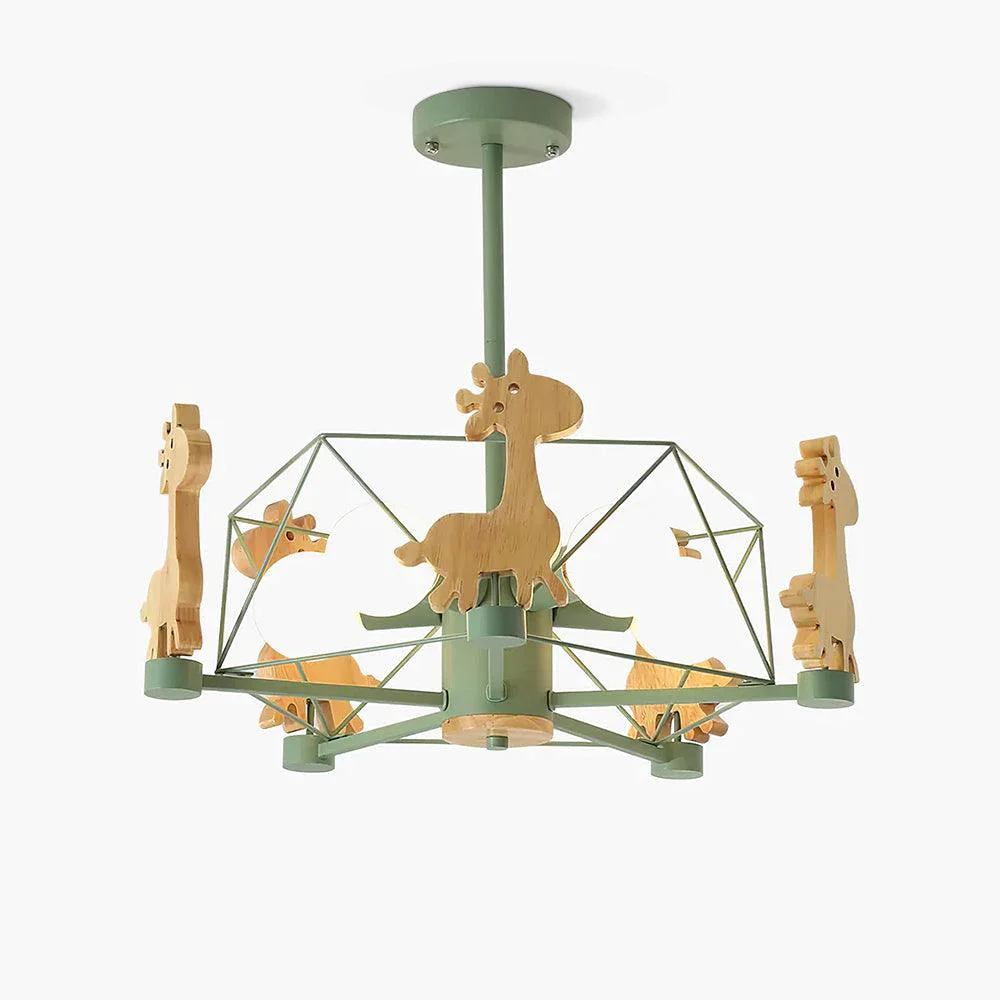 Green Lovely Deer Wooden Chandelier Selected