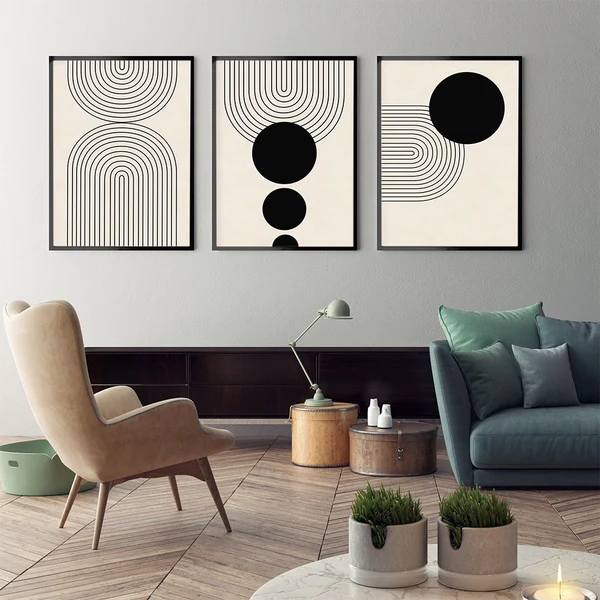 Fashionable Mid Century Geometric Canvas Wall Art Optimized
