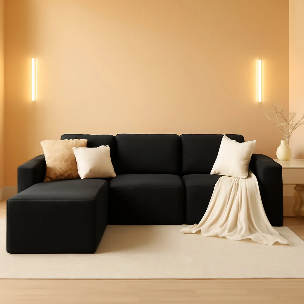Efficient 106 Inch Modular Sectional Sofa Black Contemporary Minimalist