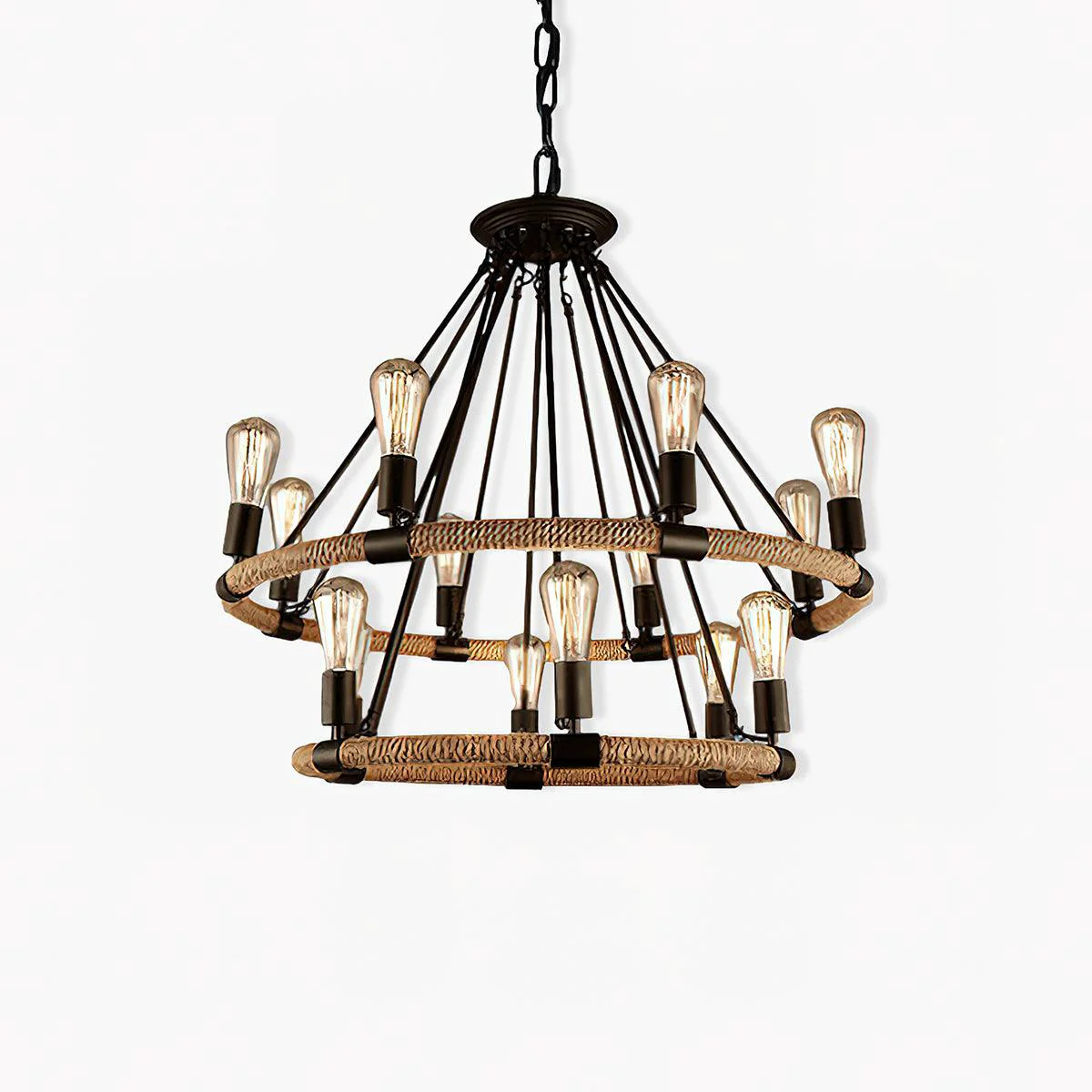 Unique Hemp Rope Industrial Large Circle Chandelier Lightweight