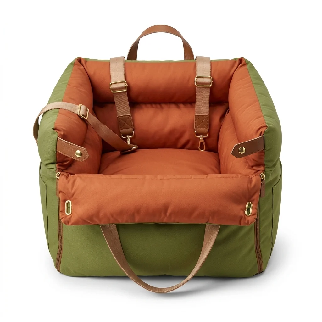 Fashionable Faux-Leather Dog Car Booster Seat Padded Lifts Pets High-Grade