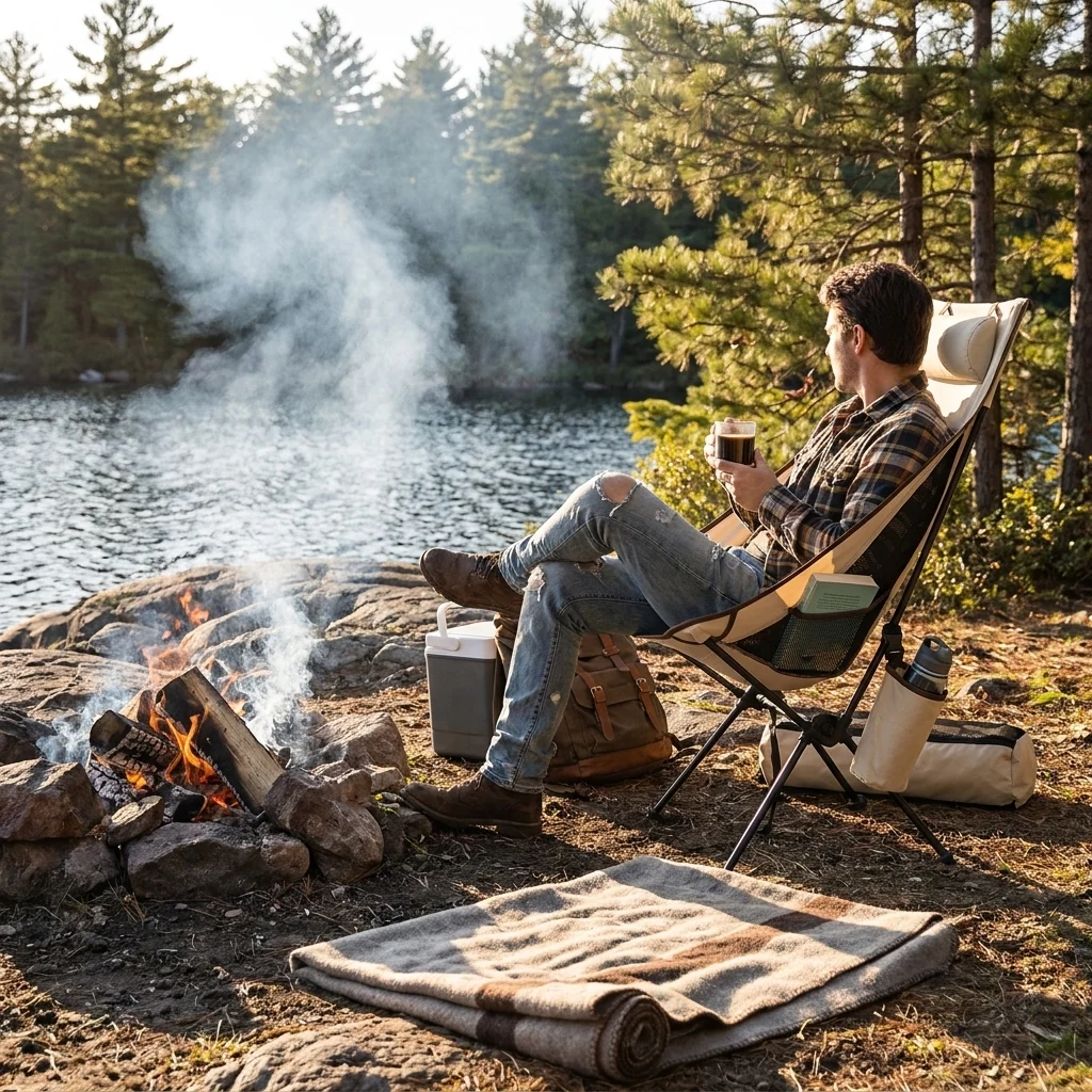 Natural Folding Camping Chair with Headrest Lightweight Alu Traditional