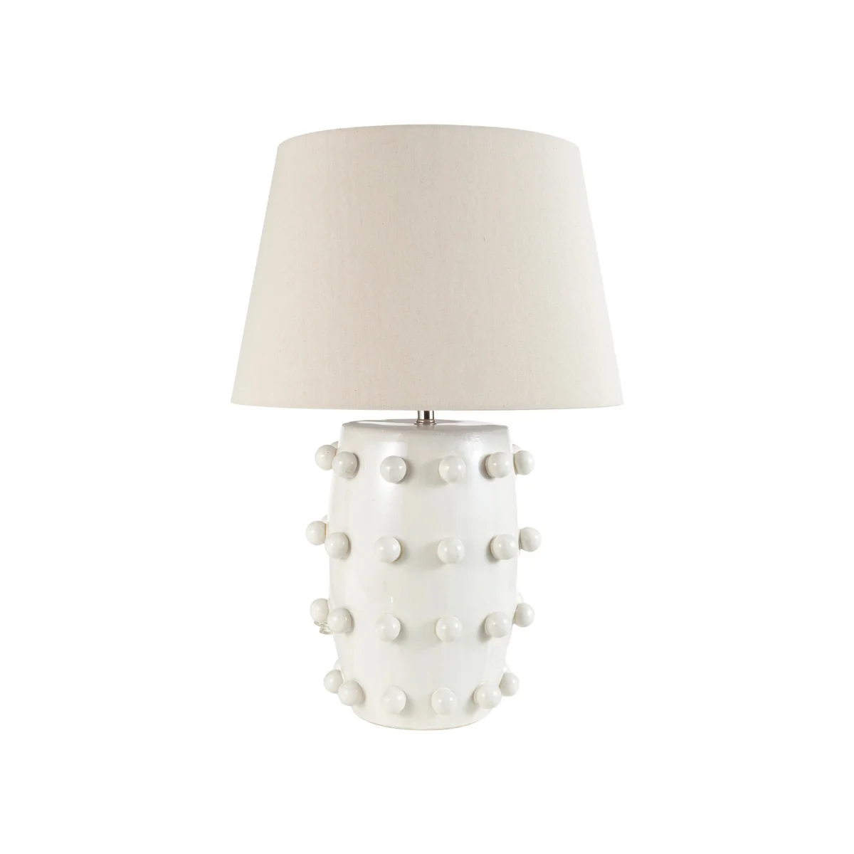 Classic Stoneware Table Lamp with 3D Balls Linen Shade Inline Switch White Expertly Made