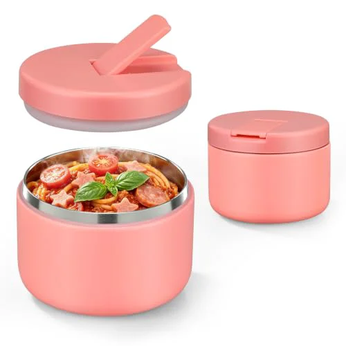 Professional 12oz Insulated Vacuum Food Jar with Buckle Lid Wide Mouth Soup Thermo for Hot Food Kids Leakproof Stainless Steel Lunch Container Practical