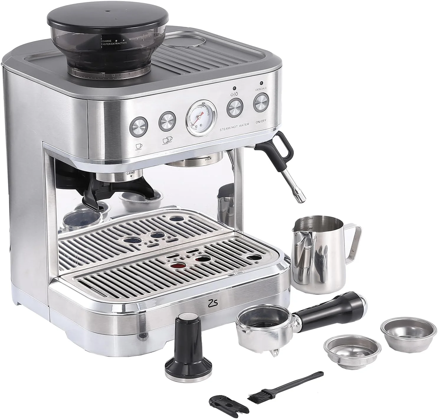 Original 15 Bar Express Espresso Machine with Built-in Grinder Stainless Steel Semi Automatic Espresso Maker Dual PID Control 80oz Water Tank Heating Fashionable