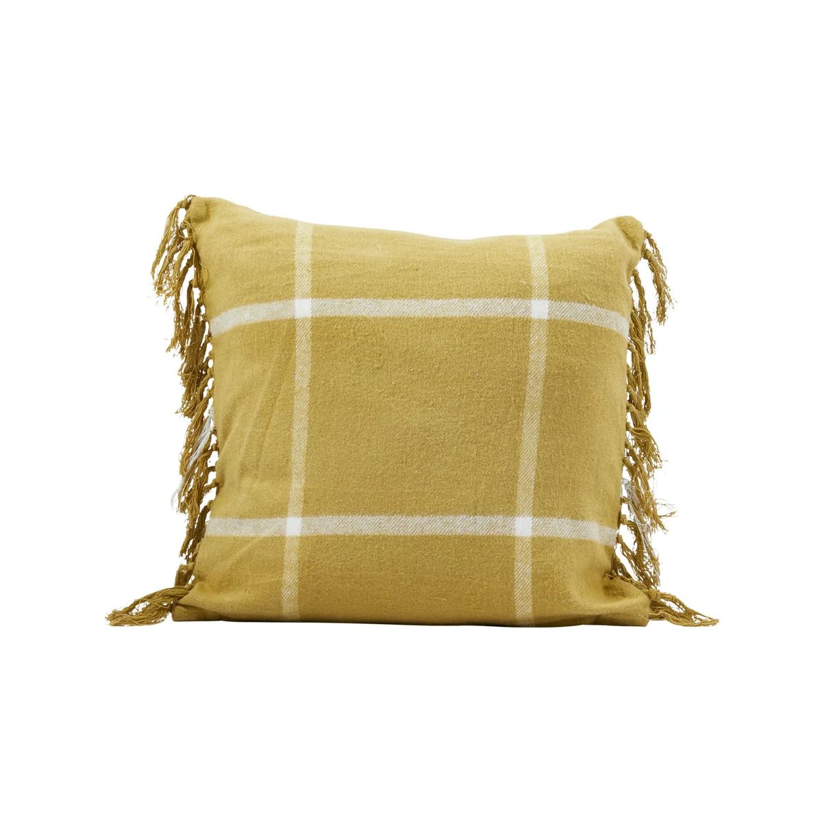 Green 18 Cotton Flannel Plaid Pillow w Fringe Polyester Fill Lightweight