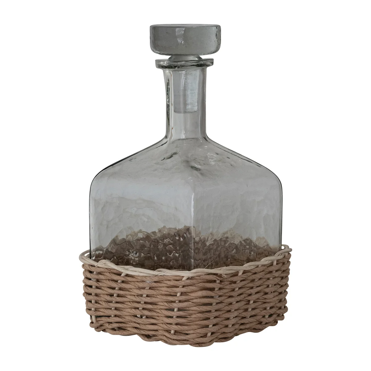 Crafted 1-1 4 Quart Hammered Glass Bottle with Glass Stopper Hand-Woven Rattan Base Natural Minimalist