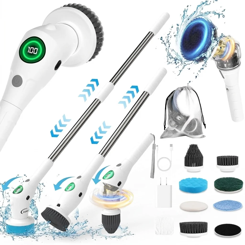 Refined Electric Spin Scrubber 8-in-1 Cordless 3 Speeds Effective