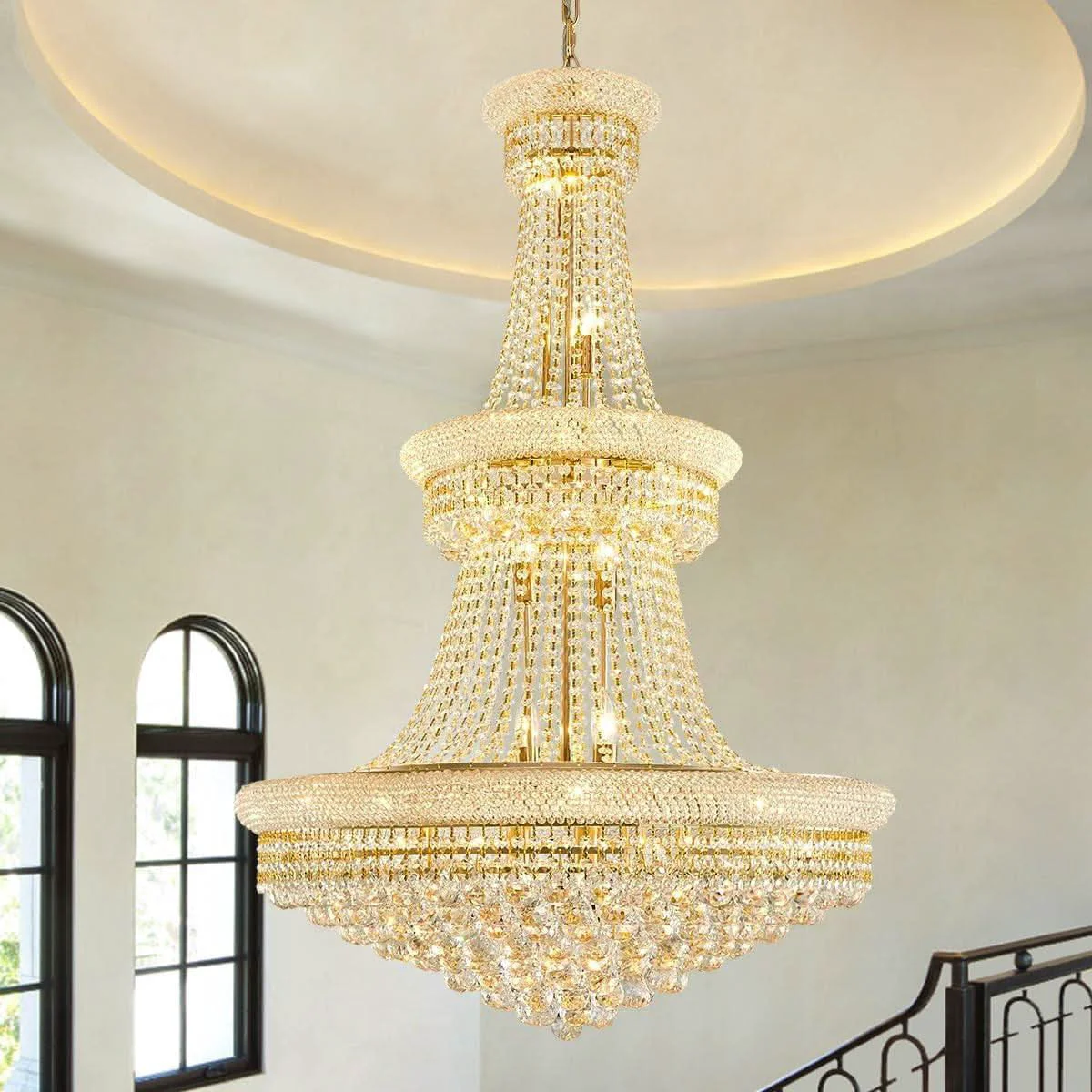 Relaxed Radiant Golden Crystal Chandelier For Large Entrance Fine