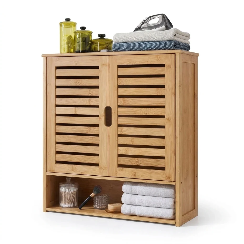 Reusable Wall-Mounted Bamboo Cabinet Bath Kitchen Storage Premium Material
