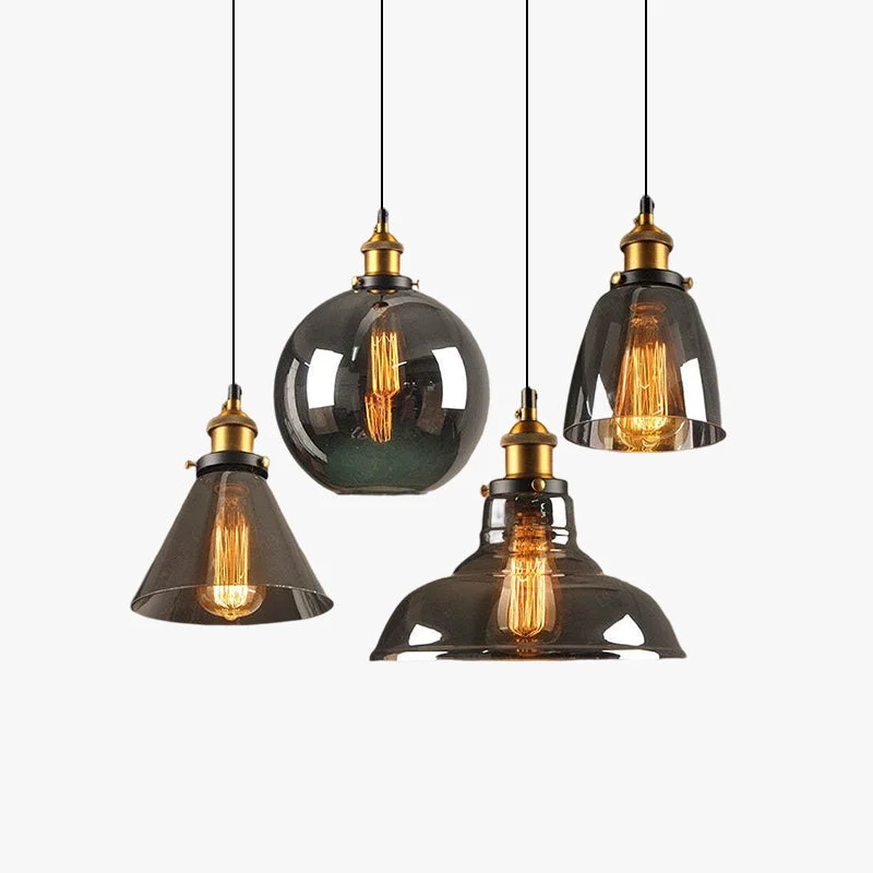 Official Levy Industrial Metal Glass Pendant Light Clear Amber Smoke Gray Dining Room Eco-Friendly