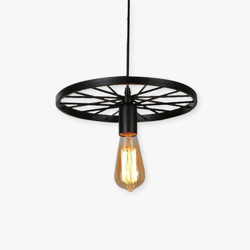 Organic Alessio Retro Industrial Wagon Wheel Metal Pendant Light Black Rust Crafted