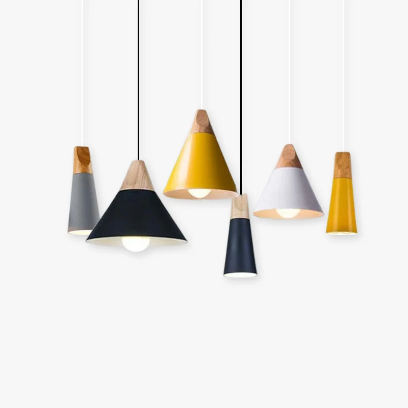 Premium Morandi Multi-Shaped Wood And Metal Pendant Light 6 Colors Practical