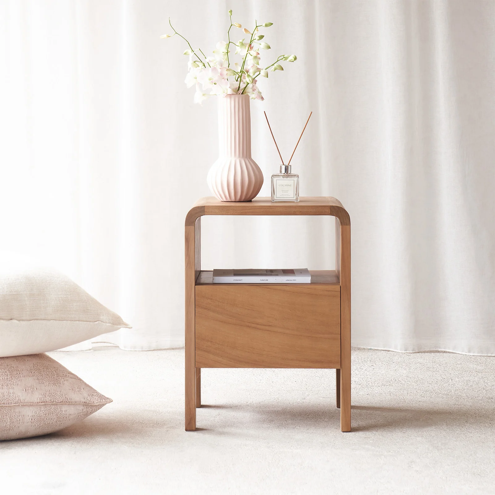 Elite Tegan Bedside Table Teak 55cm Natural