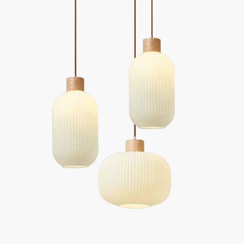 Casual Ozawa Modern Wood Glass Pendant Light White Optimized