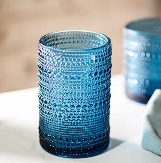 Elegant Blue Beaded 5-inch Highball Glasses High-Grade