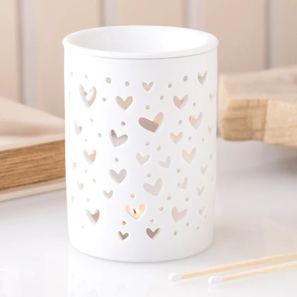 Comfortable White Heart Cut Out Tealight Warmer Enhanced