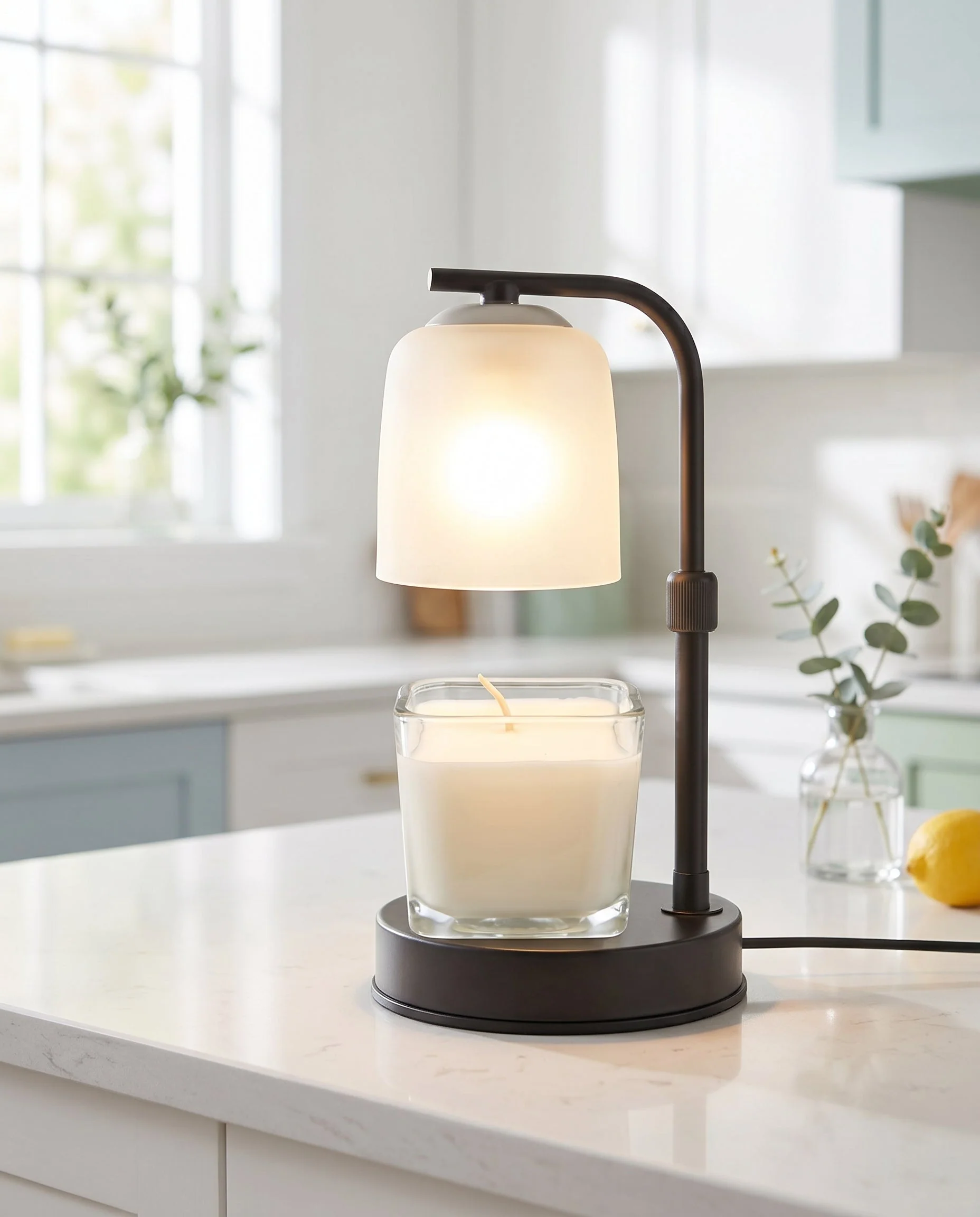 First-Class Black Metal Base with Frosted Glass – Candle Warmer Lamp Enhanced