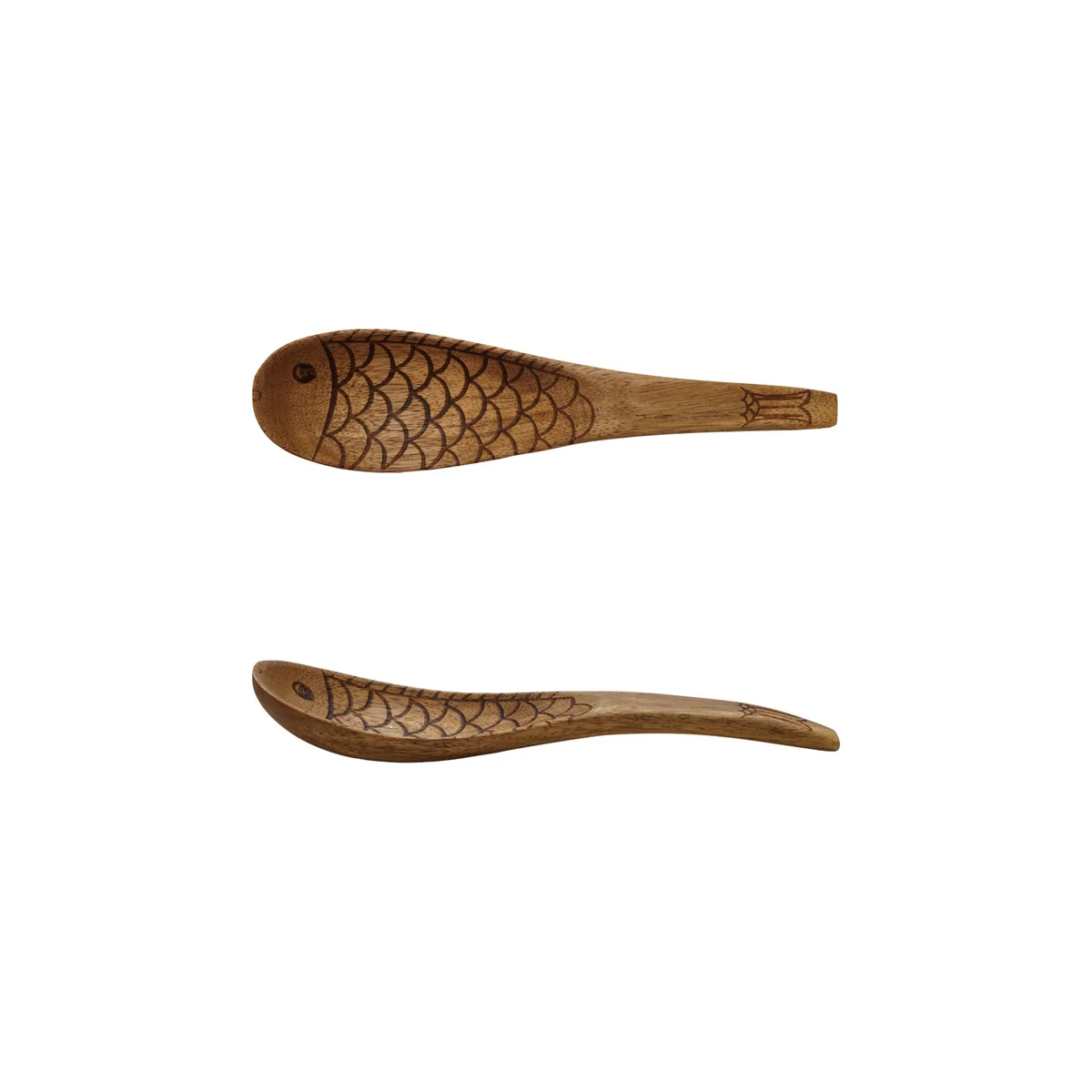 Sophisticated Acacia Wood Spoon with Carved Fish Design Traditional