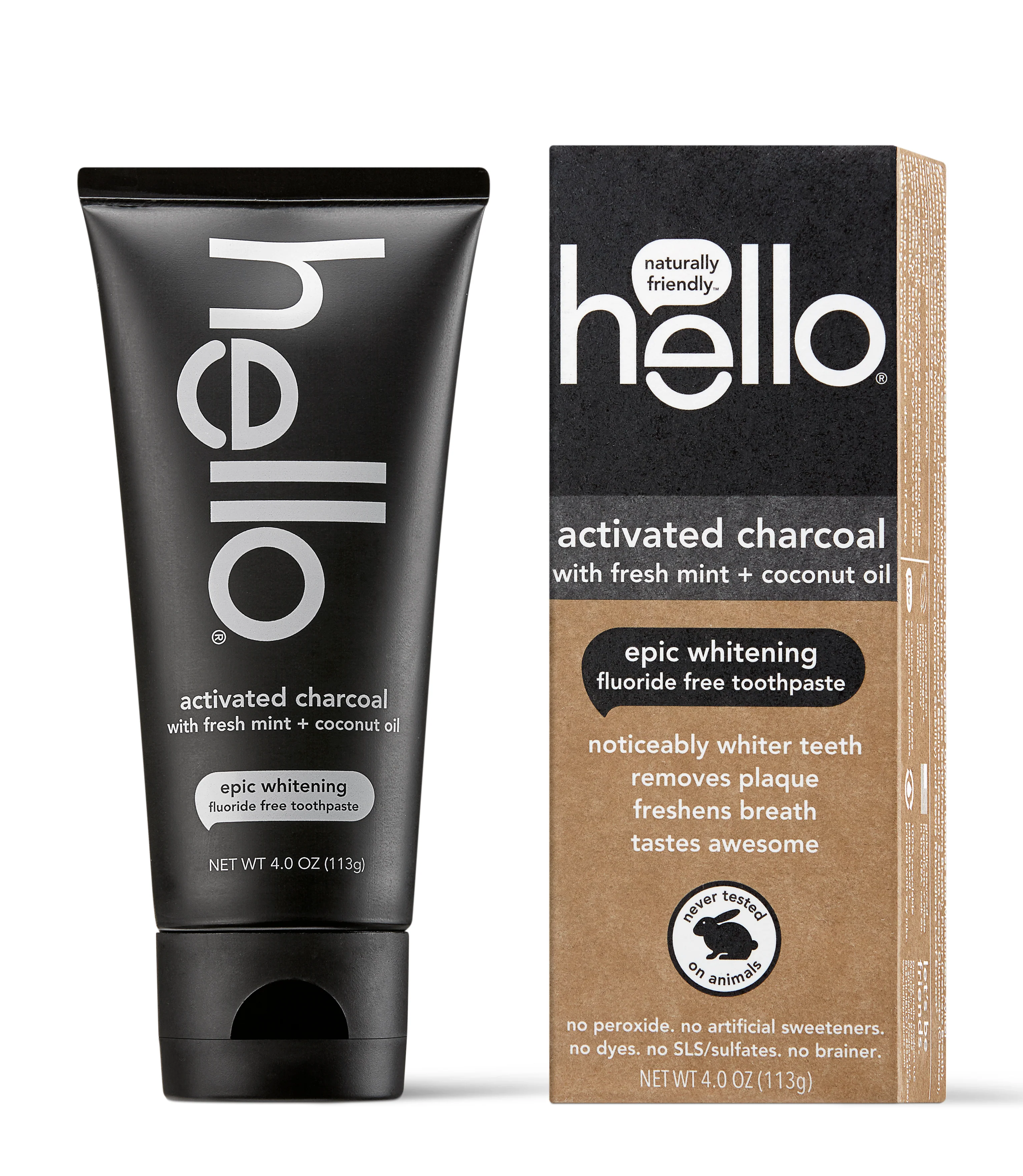 Original hello hello Activated Charcoal Epic Whitening Fluoride Toothpaste Fast