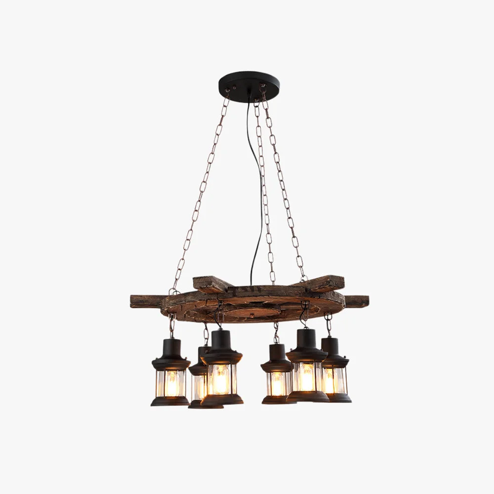 High-Quality Austin Retro Rudder Metal Wood Pendant Light 6 Heads Contemporary