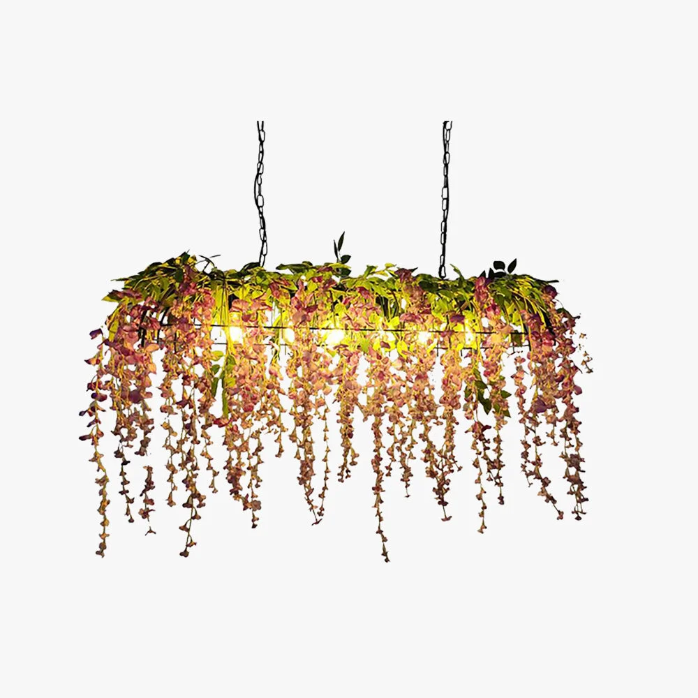 Official Nest Decorative Rectangular Flower Metal Pendant Light Pink Green Luxury