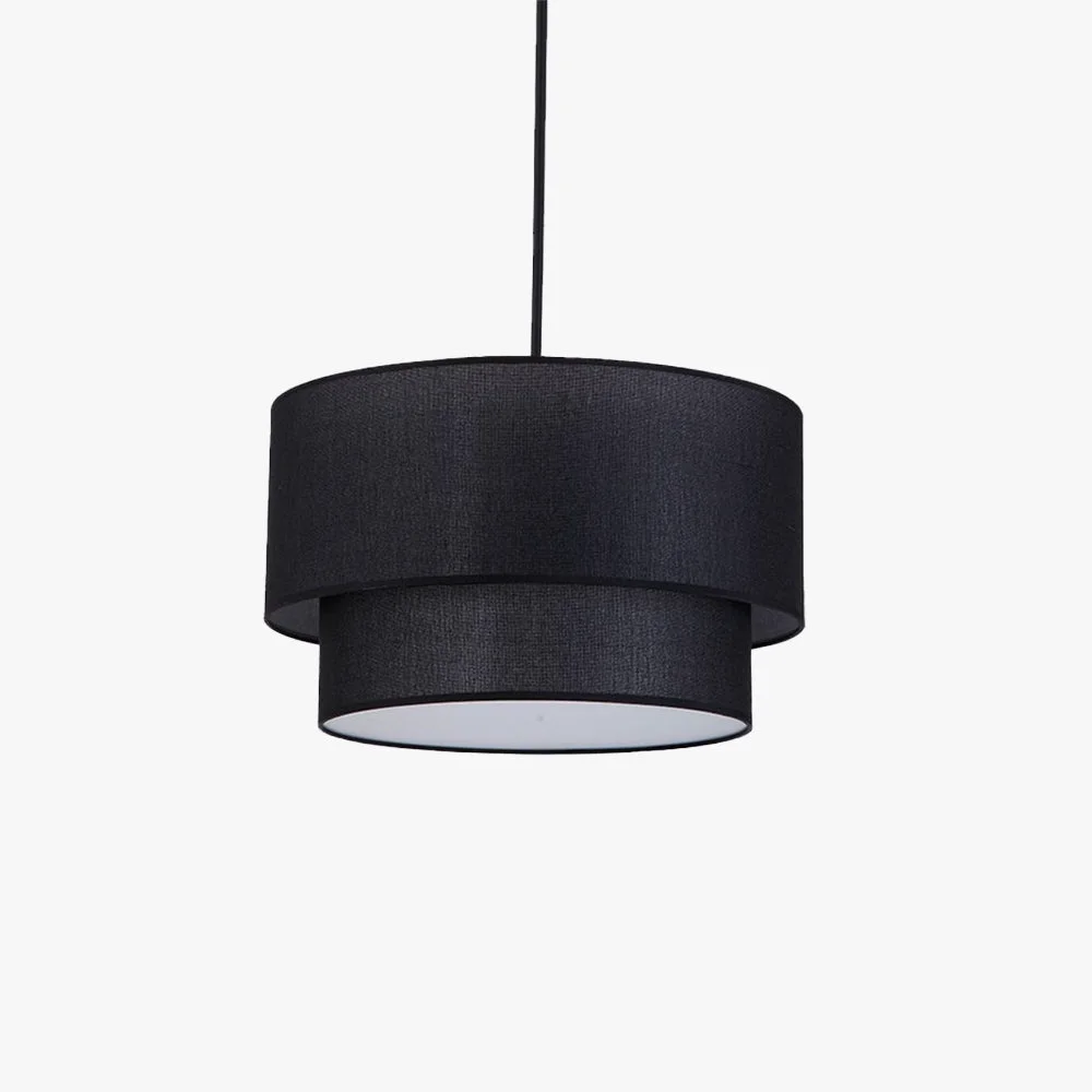 Long-Lasting Renée Modern Dual Drum Fabric Pendant Light Black White Flaxen Natural