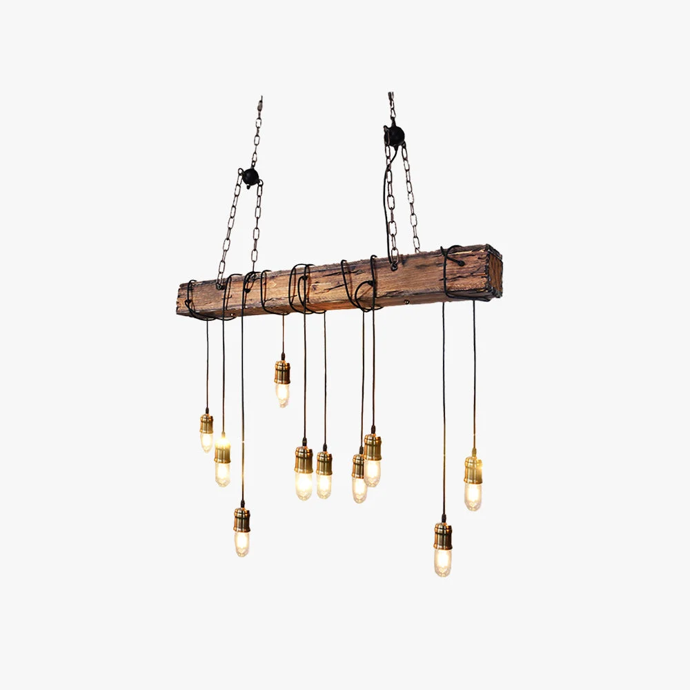 Organic Austin Vintage Industrial Rectangular Wood Pendant Light Wood Black Selected
