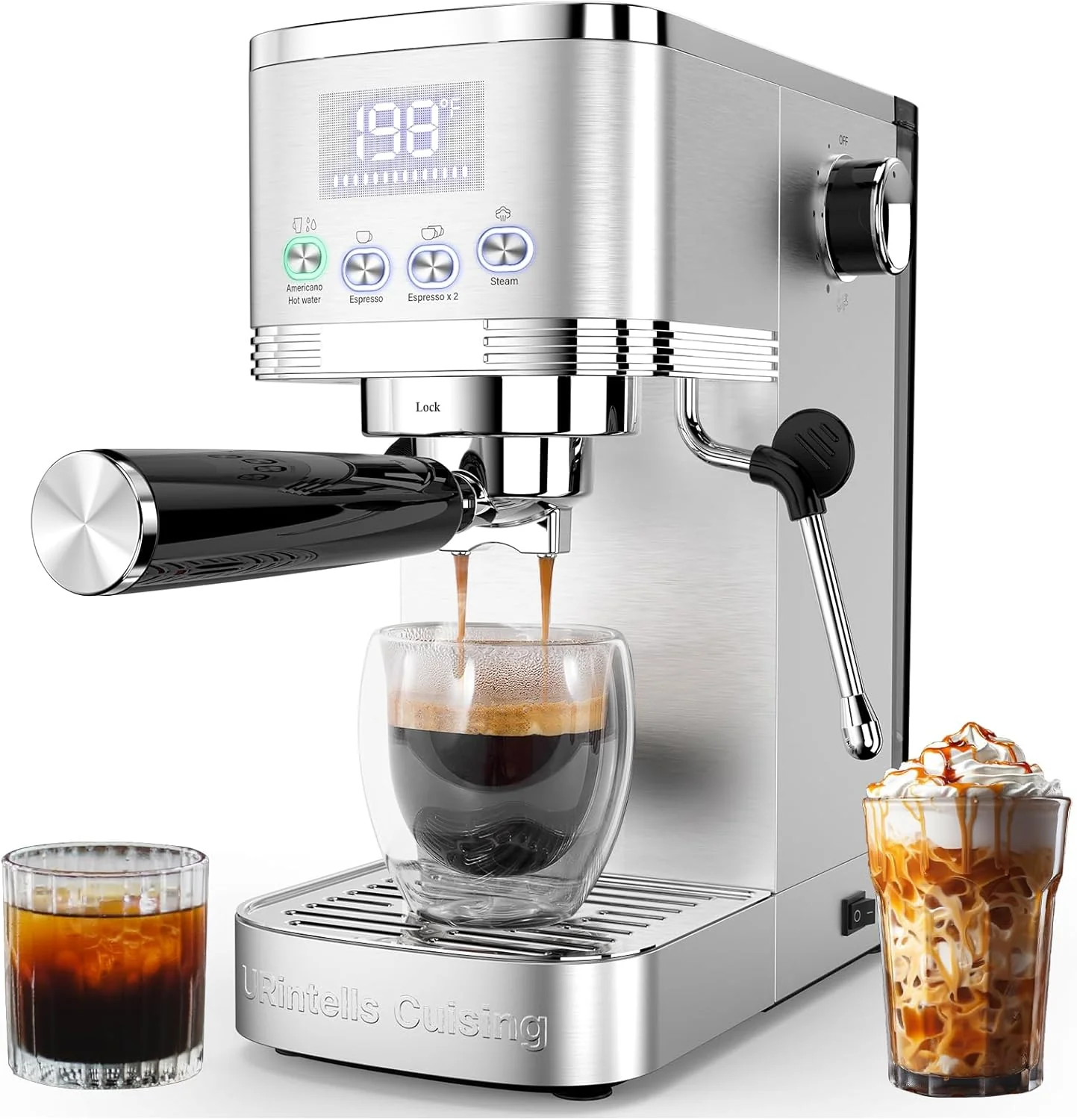 Official Espresso Machine 20 Bar Temperature Control LED Display Expresso Machine for Home with Steam Milk Frother for Cappuccino Latte Stainless Steel Fashionable