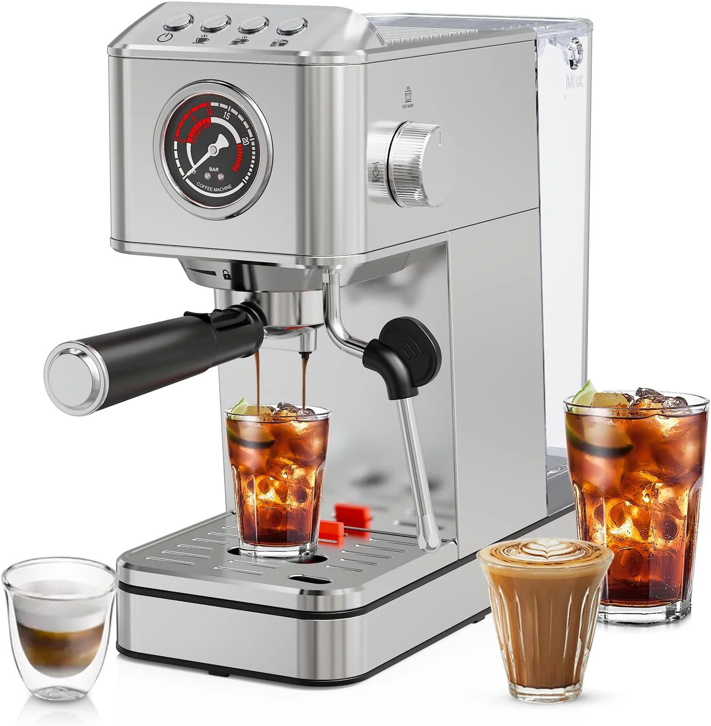 Excellent EM623 Espresso Machine 20 Bar with Steam Milk Frother Stainless Steel Coffee Machine with Removable Water Tank for Cappuccino Latte Original