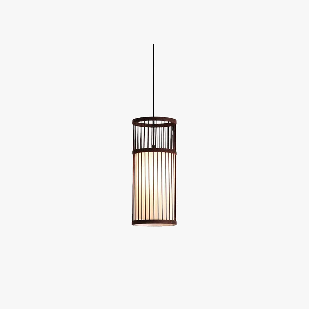 Pure Ozawa Weave Cylinder Pendant Light Coffee Wood Metal Bamboo Proven