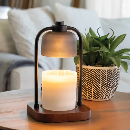 Flexible Frosted Glass Pendant Lamp Candle Warmer with Wood Base Casual