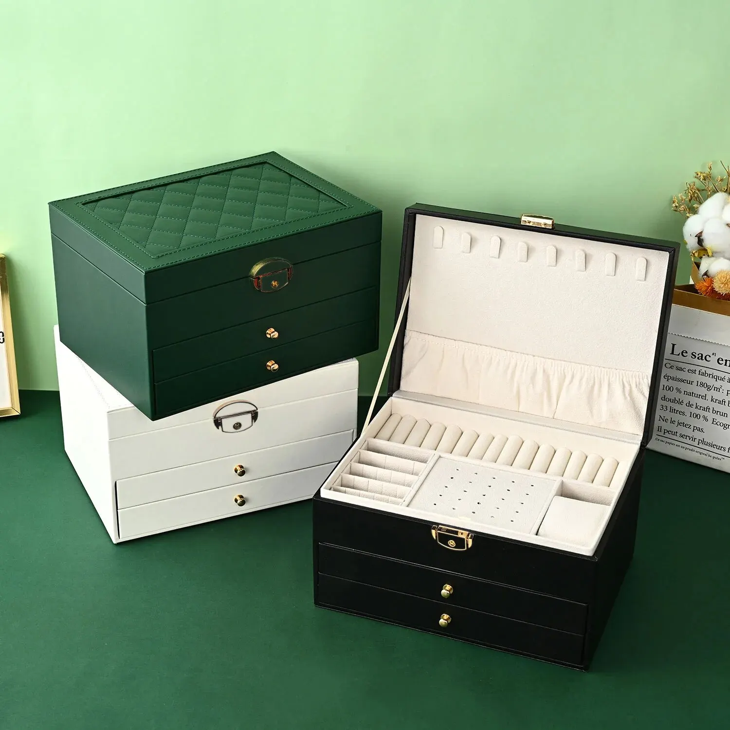 Selected Pact Multi-Layer Jewellery Box – Large Drawer Organiser for Rings Earrings Necklaces 4 Colours Quality