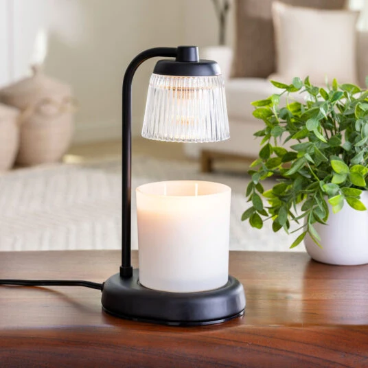 Premium Fluted Glass Lamp Candle Warmer Black Artisan