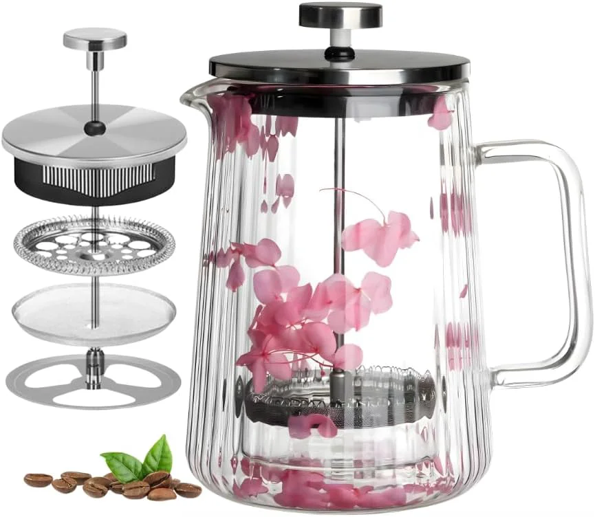 Clean Glass French Press Coffee Maker Heat Resistant Borosilicate Glass 22oz Pink Floral Premium Material