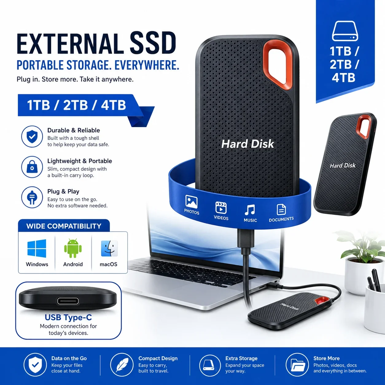 Expertly Made Pact Portable SSD – USB-C External Solid-State Drive for Laptop Mac PC Phone Backup Trendy