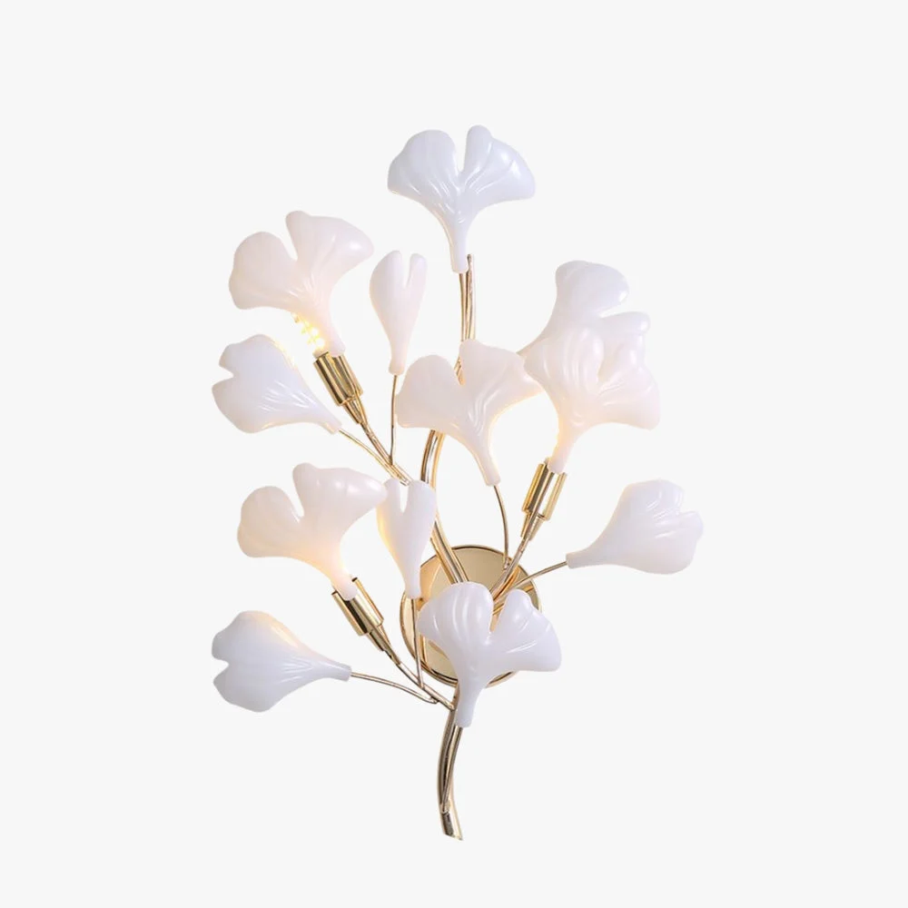 Durable Ophelia Decorative Flower Ceramic Metal Wall Lamp White Gold Bedroom Specialty
