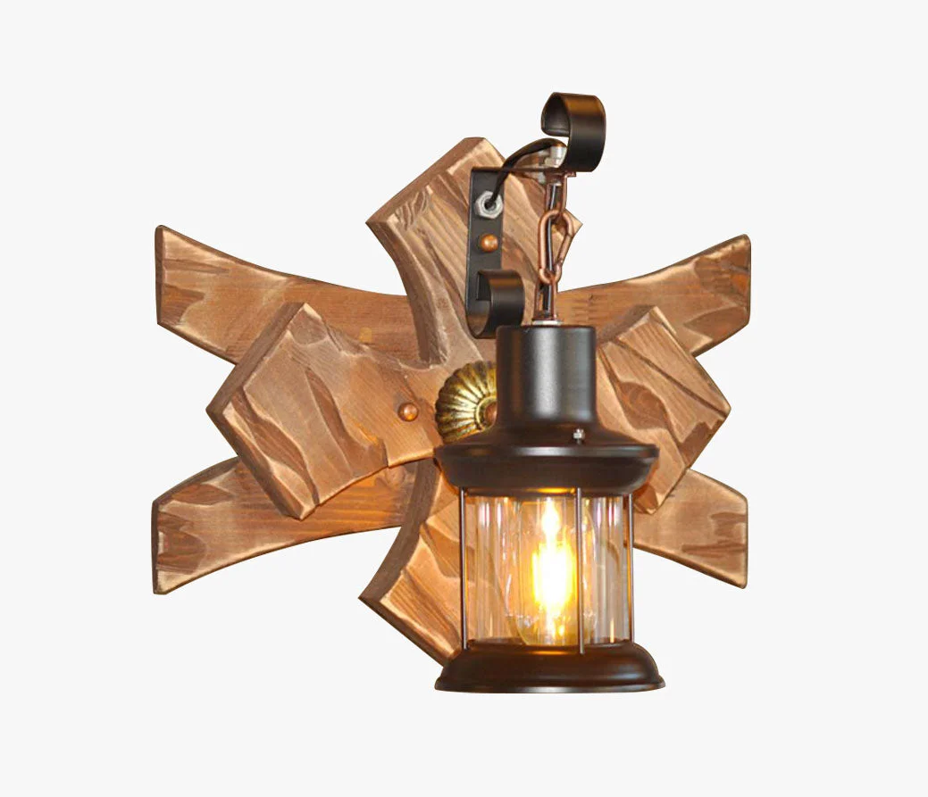 Casual Austin Vintage Candle Lantern LED Wall Lamp Wood Metal Gold Bedroom Premium