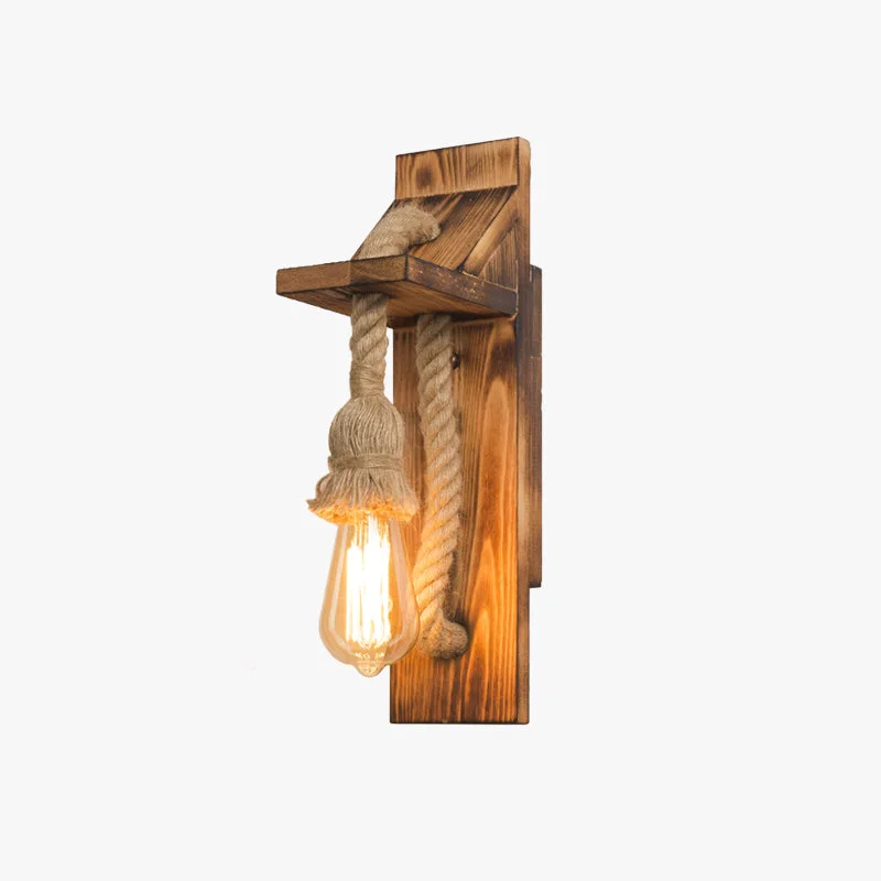 Selected Austin Vintage Rectangular LED Wall Light Wood Hemp Rope Dining Room Top-Quality